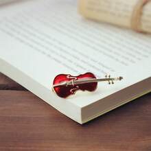 Stylish Violin Elegant Men Women Brooch Red Violin Brooch Collar Pin Party Jewelry Gift - 棕色 - 查看 3