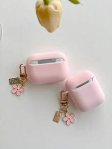 Personalized (With Small Flower Hook) Pink Simple Flower Shockproof Case Cover For Earphones, Compatible With Apple 1/2 3 Pro, Customized Letter Name, Back To School, Valentine's Day Gift, Good Birthday Gift, Holiday Gift, Gift For Men And Women, Personalized Gift - Pink - View 4