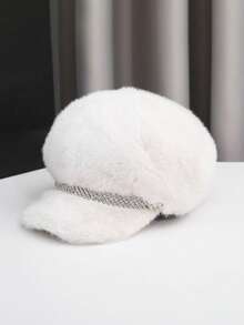 1pc Autumn/Winter New Newsboy Cap, Women's Winter Wear, Faux Mink Fur Octagonal Hat, Beret, High-End Fashionable Warm Ear Protection Headwear - A - View 14