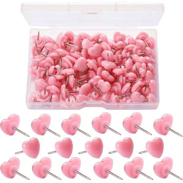 100pcs Adorable Pink Heart Push Pins - Perfect For Home, School & Office Decor!