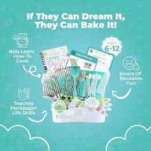 TOVLA JR Kids Real Cooking and Baking Gift Set | Montessori - Cuchillos seguros para niños, delantal, libro de cocina visual, temporizador, caja de almacenamiento y herramientas | Regalo(default) - Tipo 1 - Ver 8