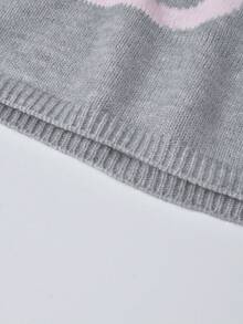 韩版字母提花撞色针织女式毛衣，宽松显瘦柔软套头衫，秋冬款 - 灰色 - 查看 4