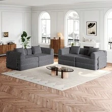 Chenille 2-In-1 Sofa Bed With Armrest Storage Pocket, Three Metal Frames And Multiple Configuration Options - Grey + Chenille + 4 Seat - View 5