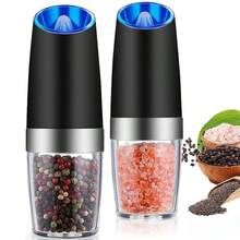 1pc/2pcs Gravity Sensing Electric Salt And Pepper Grinder Set, Automatic Pepper Mill, One-Handed Operation, Battery Powered, Adjustable Coarseness, Blue LED Light, Gravity Activated Electric Salt And Pepper Grinder, Single Or Double Pack With Gravity Sensor