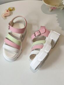 1 par barnsandaler, lämpliga för sommaren, flickor utomhus casual mode mångsidig öppen tå platå vattentät kilklackade sandaler, studentskor, prinsesskor - Multifärgad - Visa 4