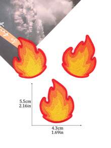 3pcs Flame Embroidery Outdoor Campfire Clothing Patch, Fiery Personalized Apparel Decor Iron-On Patch - Red - View 3