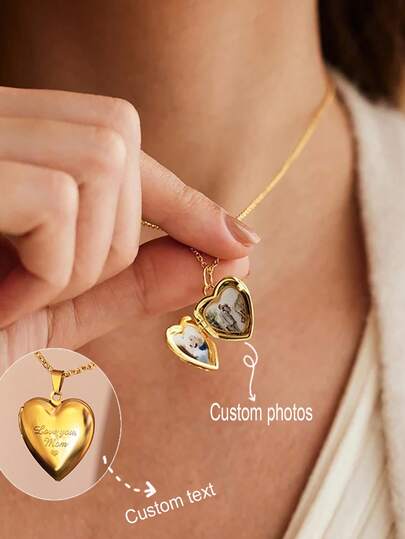 1 Customized Personalized Photo Love Pendant Necklace, Made Of Stainless Steel Material, With Creative, Elegant, Classic And Versatile Customized Photos For Daily Wear. Warm Jewelry Gift For Ladies,Chic Autumn Valentine's Day Gifts Christmas Gift