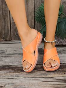 2024 Plus Size Hollow Flower Strap Flat Sandals For Women, Casual Retro Middle-Aged Slippers, Wholesale - Orange - View 2