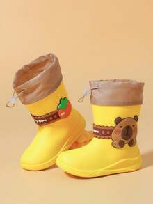 1. Children's Rain Boots, Toddler Boys' Rain Boots, Girls' Velvet Waterproof Shoes, Boys' Mid-Calf Boots - Yellow - View 3