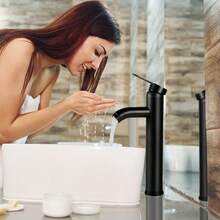 Monomando para Lavabo de Baño,VAGALBOX Grifo de Baño de un Orificio, Grifos de Cocina Grifo, Llave para Lavabo de Baño Agua Caliente y Fría Grifo con 2 Manguera - Negro - Ver 6