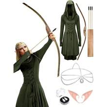 5 Pcs Women Renaissance Costume Medieval Irish Fairy Costume Masquerade Halloween Cosplay - 綠色+大號 - 查看 1