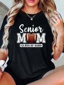 Proud Senior Mom 2026 Football Heart Game Day Gift For Mama T-Shirt - 100% Cotton Graphic Tees Women, Womens Relaxed Fit Clothing For All Seasons - Black - View 1