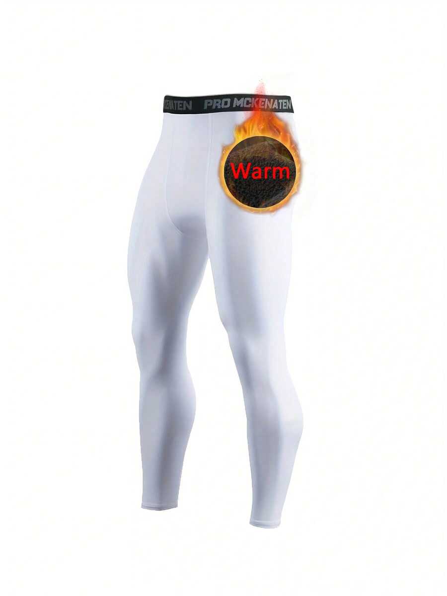 男士高弹力、保暖透气保暖紧身裤，带保暖内衬，适合秋冬季跑步、篮球和健身，抓绒面料