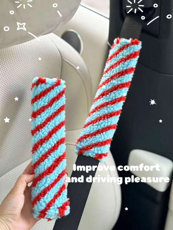 2pcs Car Seat Belt Shoulder Pads, Dopamine Lamb Wool Protective Covers, Car Decor Accessories