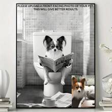 Personalized Pet Design, Depicting A Pet Sitting On The Toilet Reading A Newspaper, Black And White Pattern, Pet Gift, Gift For Friends And Family (Random Scene) - Multicolor - View 2