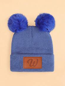 1 Stück Baby Griechisches Buchstaben Muster Gestrickte Mütze mit weichen Bommel, bequem & warm, geeignet für 1-3 Jahre alte Babys im Herbst/Winter - Graublau - Übersicht 28