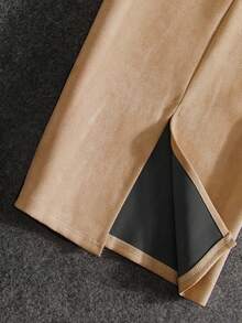 女士优雅通勤鹿绒拉链多功能A字半身裙，后开衩，无弹力，冬季款