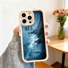 Cubierta de teléfono con diseño de paisaje marino azul oscuro para iPhone 14 Pro Max funda protectora con imagen de olas y acantilados estilo natural ideal para uso diario y viajes - Blanco - Ver 7