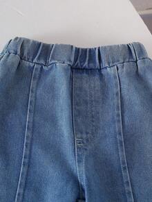 Conjunto de 2 peças de blusa listrada de patchwork com gola redonda e manga comprida e calça jeans comprida para bebês meninas, elegante e versátil para passeios - Rosa - Ver 7