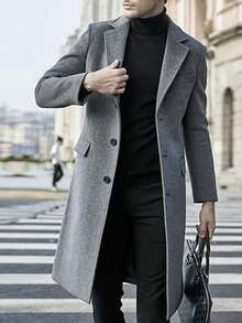 男士时尚羊毛大衣，休闲男士夹克，复古纯色长袖外套，男士夹克 - 灰色 - 查看 8