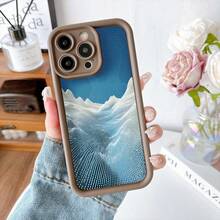 Cubierta de teléfono con diseño de montaña nevada azul para iPhone 15 Pro Max funda protectora con patrón de puntos y ondas estilo minimalista ideal para uso diario y viajes - Burdeos - Ver 5