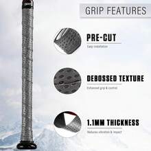 Cinta de agarre para bate de béisbol y sóftbol – Cinta antideslizante de agarre para bate de béisbol de 1,1 mm para rendimiento profesional – Reemplazo ideal - Gris - Ver 3