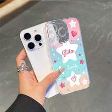 CLEAR  CASE Cute Stars And Hearts With Glitter And Twinkle TextCompatible With  11 To  17 Models The Cases Lens Protection Function Ensures The Camera Remains Undamaged During Shooting  Guaranteeing Image Quality - Clear - View 4