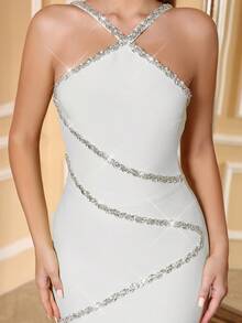 Love Aing Women's White Dress, Luxurious Wedding Guest Party Holiday Handmade Crystal Chain Halter Sexy Elegant Ball Gown, Romantic Formal Occasion Evening Dress Spring - White - View 9