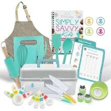 TOVLA JR Kids Real Cooking and Baking Gift Set | Montessori - Cuchillos seguros para niños, delantal, libro de cocina visual, temporizador, caja de almacenamiento y herramientas | Regalo(default) - Tipo 1 - Ver 2