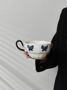 Vintage Creative Hand-Painted Butterfly & Floral Coffee Cup & Saucer Set, Home Decor Tea/Coffee Drinking Cup Gift For Friends, Housewarming