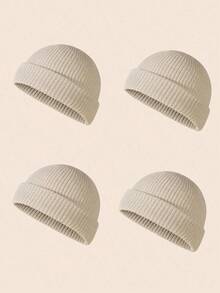 2pcs Men's Fashionable Solid Color Beanie Hats, Knitted Warm Casual Hats Suitable For Autumn/Winter Outfits Winter Clothing - 3Pcs - View 4