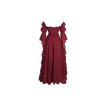 Vestido de disfraz medieval y renacentista, vestidos de época victoriana y regencia para mujeres - Grande / Extragrande + Rojo vino - Ver 3
