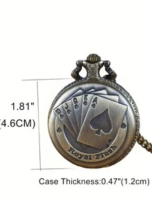1 Đồng hồ bỏ túi thạch anh dành cho nam, làm bằng đồng, có dây đeo bằng kim loại được trang trí họa tiết lá bài đẹp mắt, phù hợp cho những dịp theo phong cách cổ điển. - Đồng - Xem 2