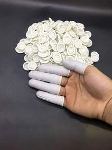 100pcs Disposable Latex Finger Cots, Powder-Free Beauty Tattoo Embroidery Finger Covers, Dust-Free Beige Rubber Anti-Static Finger Sleeves