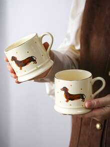 1个/2个可爱波点陶瓷马克杯，金色杯口，卡通狗狗图案，早餐牛奶燕麦粥杯，下午茶咖啡杯，拉花杯，果汁饮料杯，情侣水杯，节日送礼佳品 - 彩色 - 查看 5