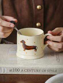 1个/2个可爱波点陶瓷马克杯，金色杯口，卡通狗狗图案，早餐牛奶燕麦粥杯，下午茶咖啡杯，拉花杯，果汁饮料杯，情侣水杯，节日送礼佳品 - 彩色 - 查看 6