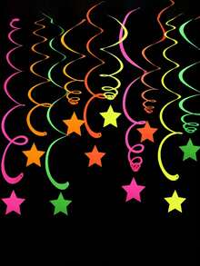 5-Piece Set / Neon Party Supplies, Star-Shaped Hanging Spiral Polka Dot Garland, Dark Party Hanging Decorations, Birthday Black Light Party Decorations - Multicolor - View 6