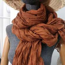 2pcs Maple Leaf Red Crinkle Bohemian Style Scarf, Versatile Solid Color Soft Shawl - متعدد الألوان - مشاهدة 1
