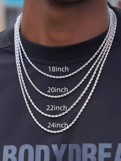 1pc Stainless Steel Silver Spiral Necklace, Suitable For Men And Women, Length 18/20/22/24 Inches, Suitable For Daily Wear, Festivals Or Birthday Gifts