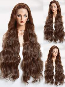 13X4 Synthetic Glueless Lace Front Wigs For Women Chocolate Brown /Black/Burgundy/Orange ColorLoose Wave Body Wave Lace Frontal Wig Pre Cut 180% Density (Bob Wigs 8-16inch Long Wigs 18-36 Inchs) Blended Hair