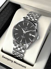 Pablo Raez 1pc Stainless Steel Man Watch Sweeping Movement Top Brand New Original Charming Superior Wristwatch For Gentleman Silver Color Jewelry Non Tarnish Luxury Solid Steel Bracelet Gentleman Gorgeous Real Bar Scales With Date Fashion Design 50M Waterproof Male Quartz Wristwatch