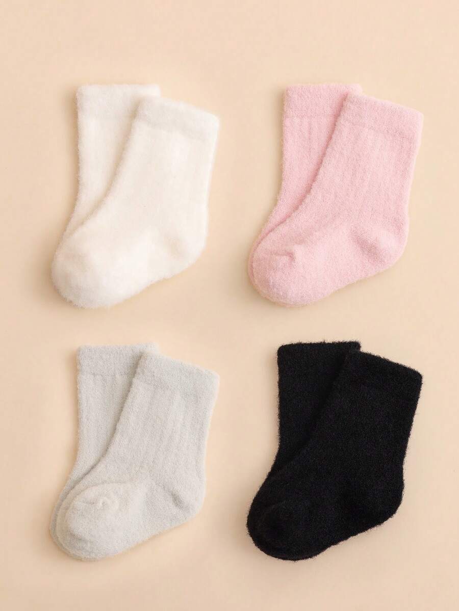 1 Pair Baby/Toddler Plush Socks, Soft Knitted Wool Socks In Multiple Colors, Unisex For Infants, Essential For Winter - Multicolor - View 1