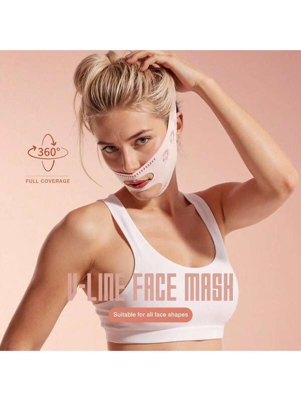 1pc New Facial Slimming Sleep Compression V-Line Shaping Bandage, Pink