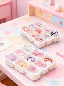 صندوق تخزين كبير السعة لاكسسوارات شعر الأطفال، 9 أقسام/4 أقسام مقاوم للغبار، تخزين مصنف لربطات الشعر وأشرطة الشعر ومشابك الشعر وغيرها من اكسسوارات الشعر، صندوق منظم متعدد الوظائف للأطفال، لوازم التعلم، كتل ألعاب، بطاقات معرفية، مصنوع من مادة بولي بروبلين سميكة