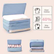 Double-Layered Compression Packing Cubes Travel, Luggage Organizer Bags Compressible Suitcase Packing Bag Travel Accessories, Blue, - Màu xanh lam - Xem 10