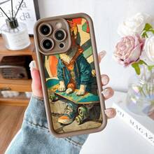 Cubierta de teléfono con borde negro diseño de conejo con patineta estampado colorido para uso diario y viajes - Blanco - Ver 5
