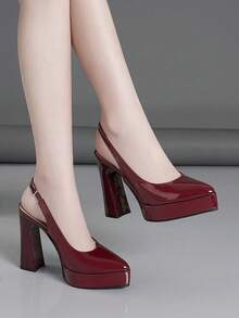 Women's High Heel Hollow Out Pumps, Super High Heel, Available In Pink, Apricot, White, Black, Red, Silver, Gold, Fashionable Shoes - Burgundy - View 5