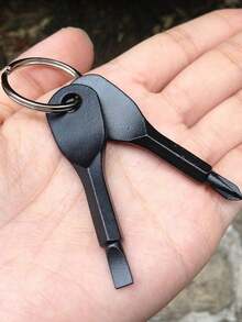 2pcs Portable Screwdriver And Flathead Screwdriver Keychain Set - Camping Accessories, Multifunctional Mini Pocket Repair Tools, Small Gadgets, Car Accessories, Bag Charms, School Gothic Y2K Christmas Gift, ID Badge Holder Lanyard - 黑色 - 查看 1