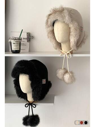 Wool Ushanka Warm Thermal-Lined Ear Flap Hat, Windproof Ski Cap For Winter, Suitable For Cycling, Aviation, Outdoor Activities