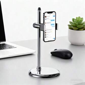 This Adjustable Telescopic Mobile Phone Holder Is Made Of PP Plastic, Which Is Durable And Anti-Fall. It Is A Desktop Disk-Type Anti-Slip Holder. The Overall Style Is Simple And Modern, The Dish-Shaped Base Is Designed To Be Thin And Portable, Supports Height Adjustment + 360° Rotation, And Can Freely Switch Between Horizontal And Vertical Screen Modes.